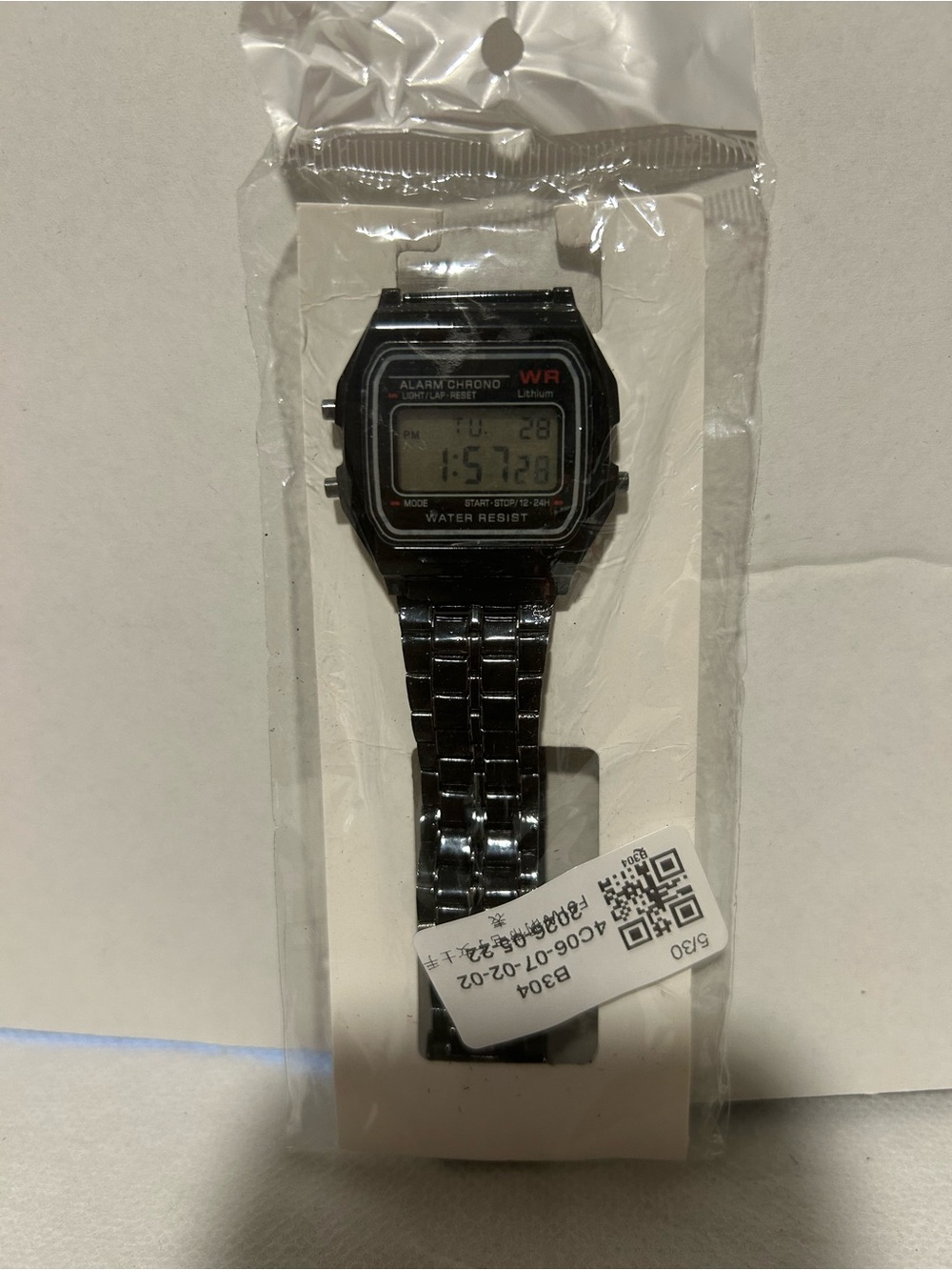 Digital Water-Resistant Metal Band Watch - Black